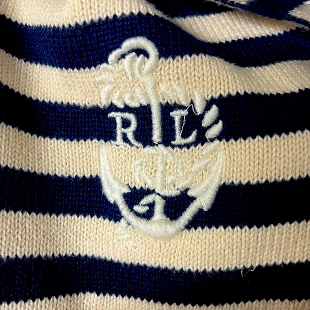 Ralph Lauren navy crème cotton blanket/throw